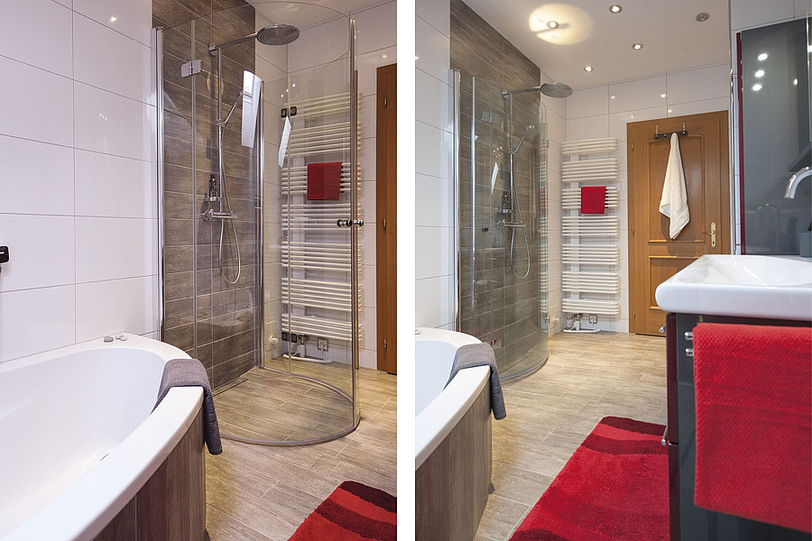 Dusche mit klappbaren Glasflügeltüren