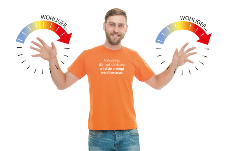 Mitarbeiter der HSH Nahwärme im orangen T-Shirt mit skizzierter Temperaturregelung