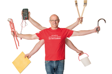 Mitarbeiter von Steiner CP mit sechs Armen und Werkzeug in jeder Hand